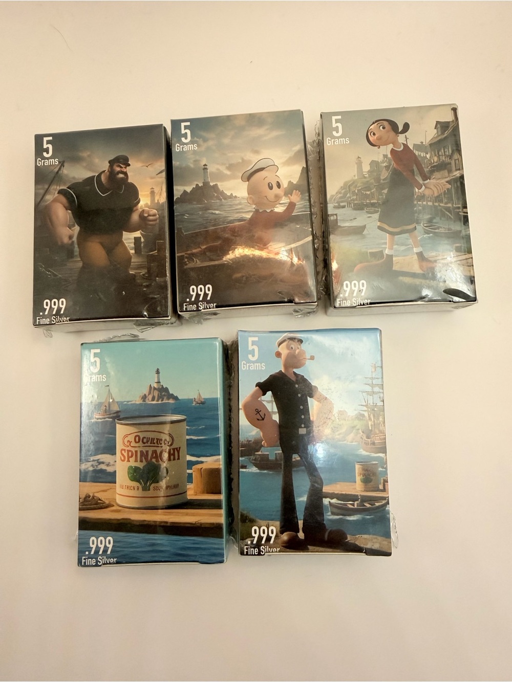 RARE Complete Popeye Series 5-Gram .999 Fine Silver Bar Set 5pc by Pan Silver